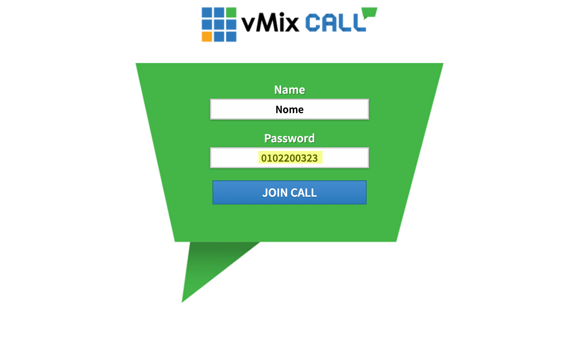 Interfaccia log-in vMix Call